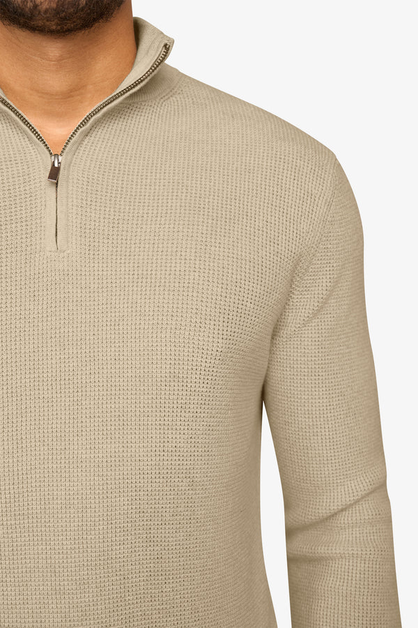 Peak Waffle Zipper Pullover Beige