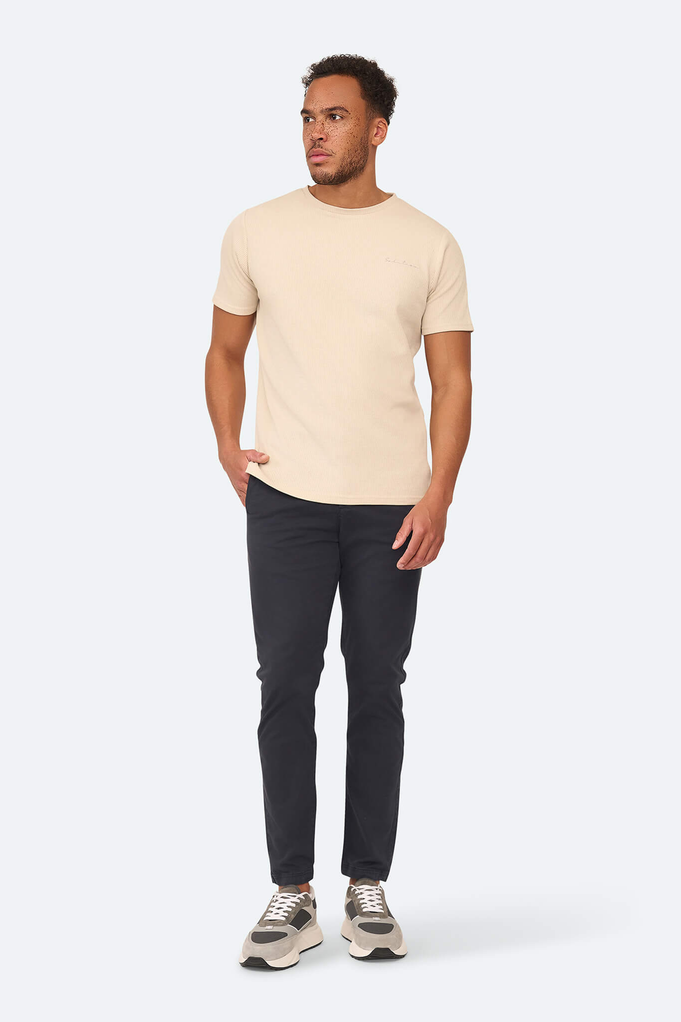 Grid Waffle T-Shirt Beige