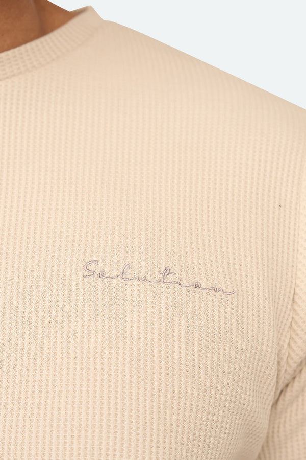 Grid Waffle T-Shirt Beige