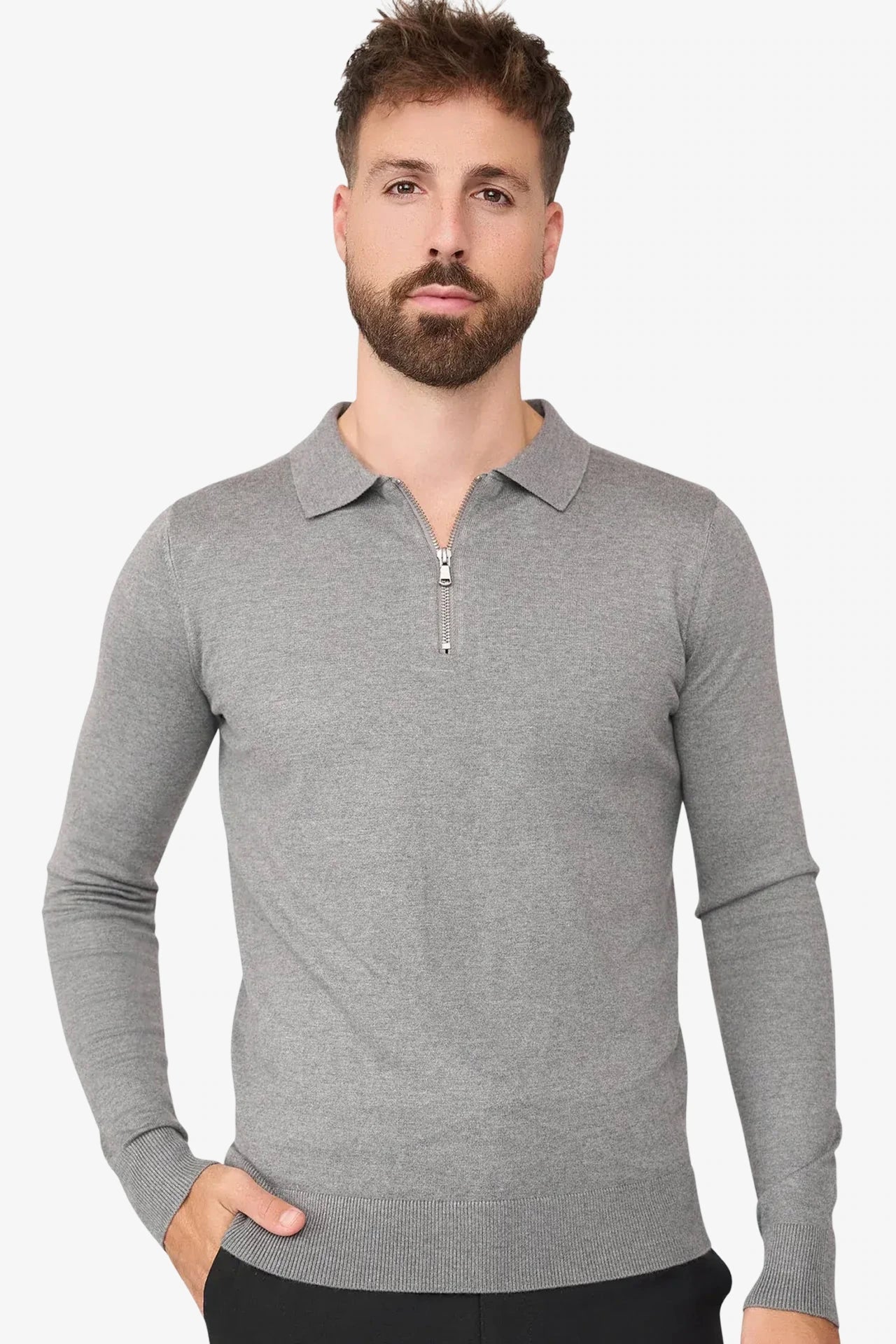 Nathan Zipper Longsleeve Polo Antra Melange