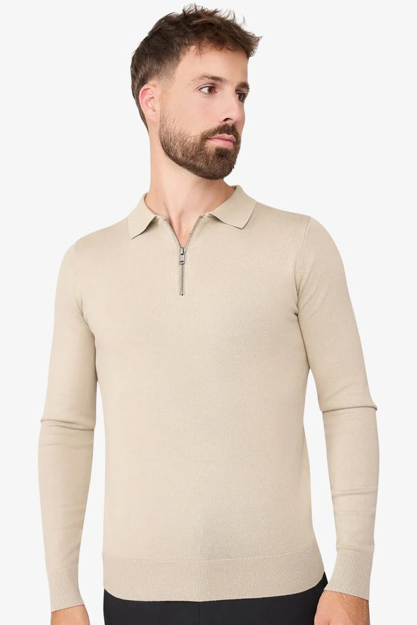 Nathan Zipper Longsleeve Polo Beige