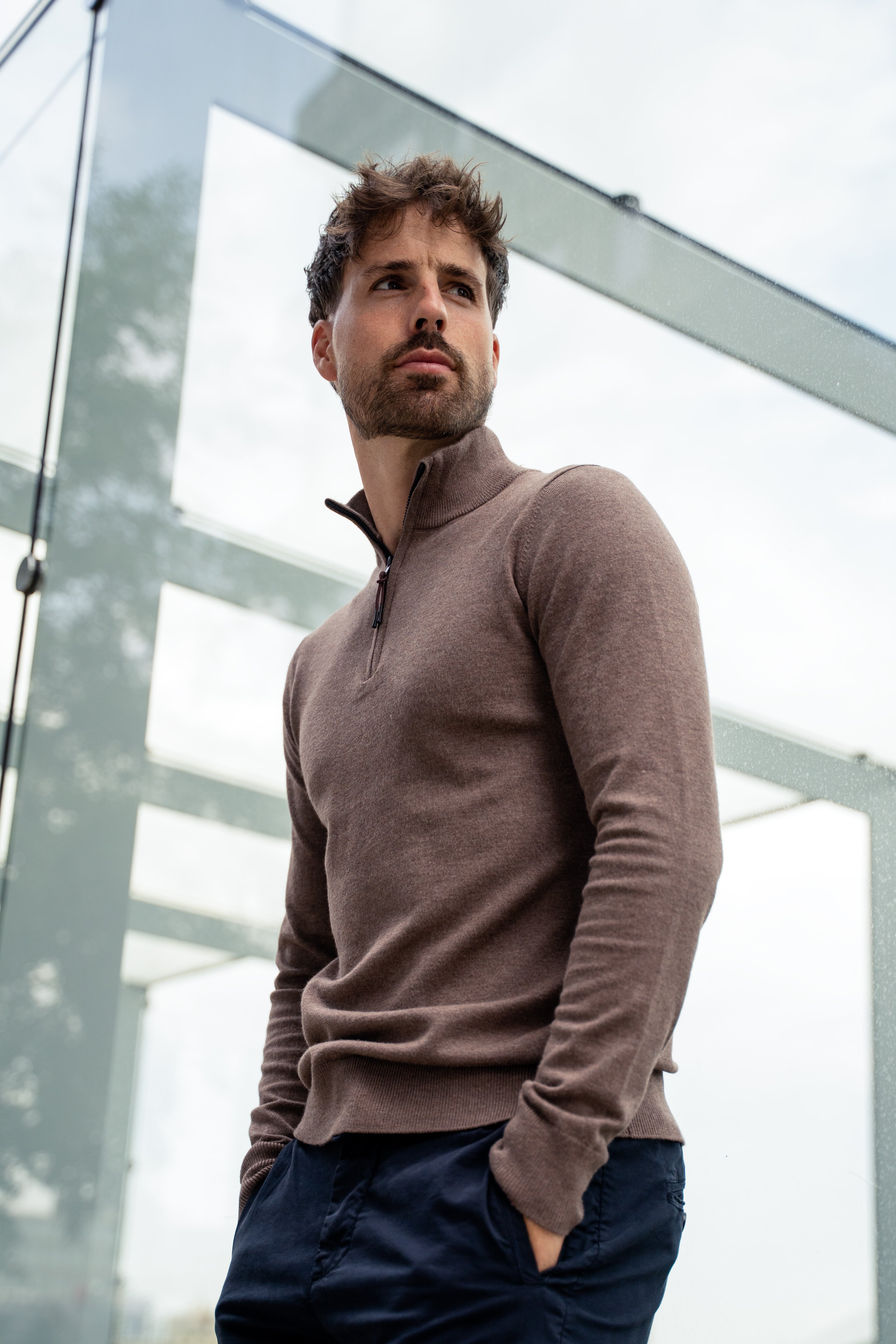 Zipper pullover Simon Mocca