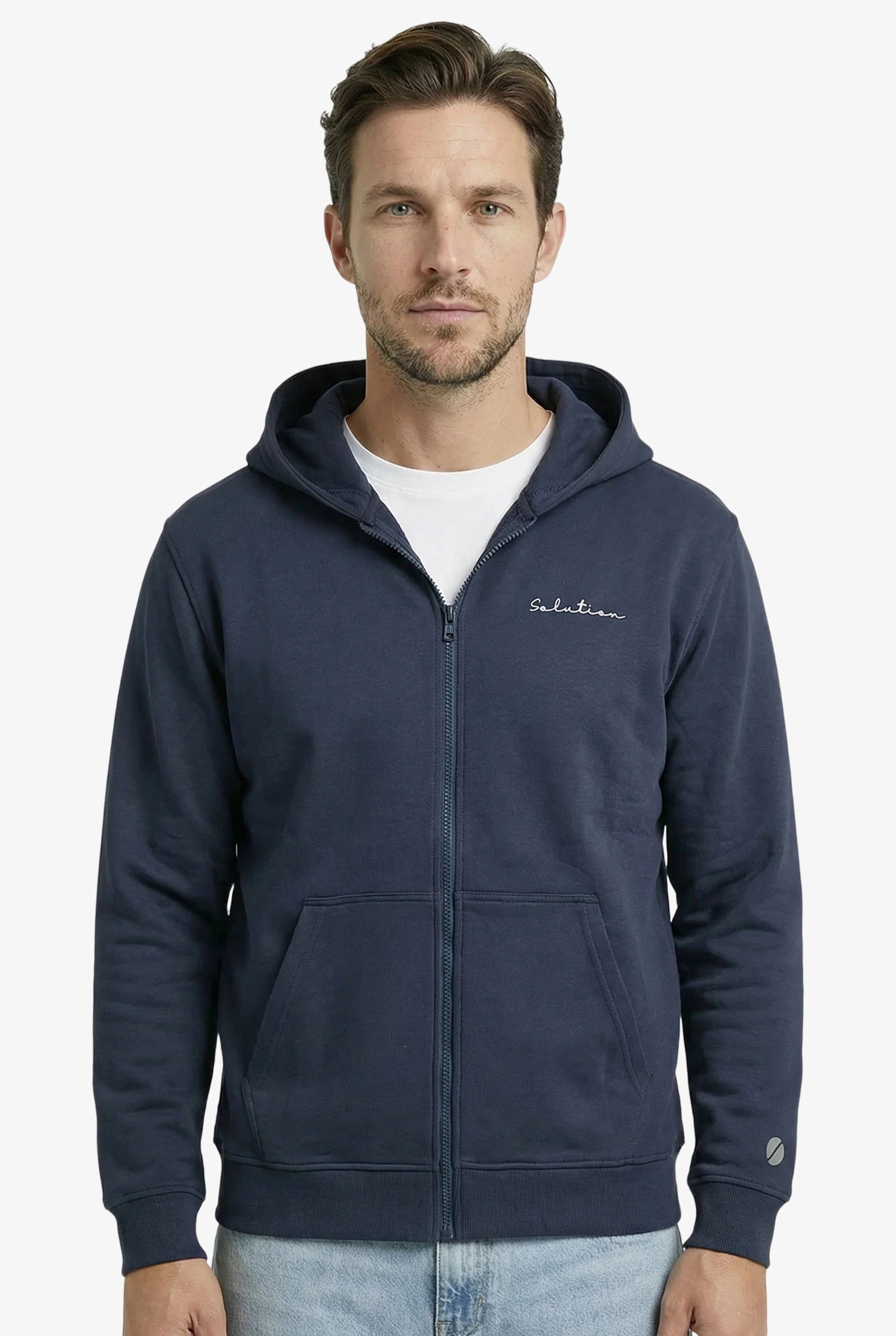 Essential Rubber Print Zipper Hoodie Navy