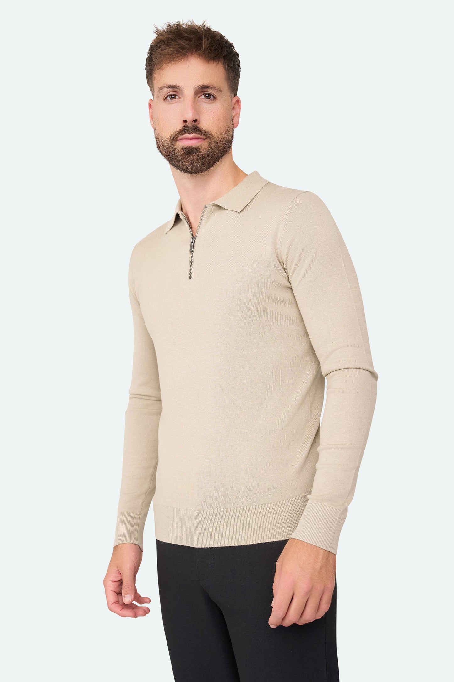 Nathan Zipper Longsleeve Polo Beige