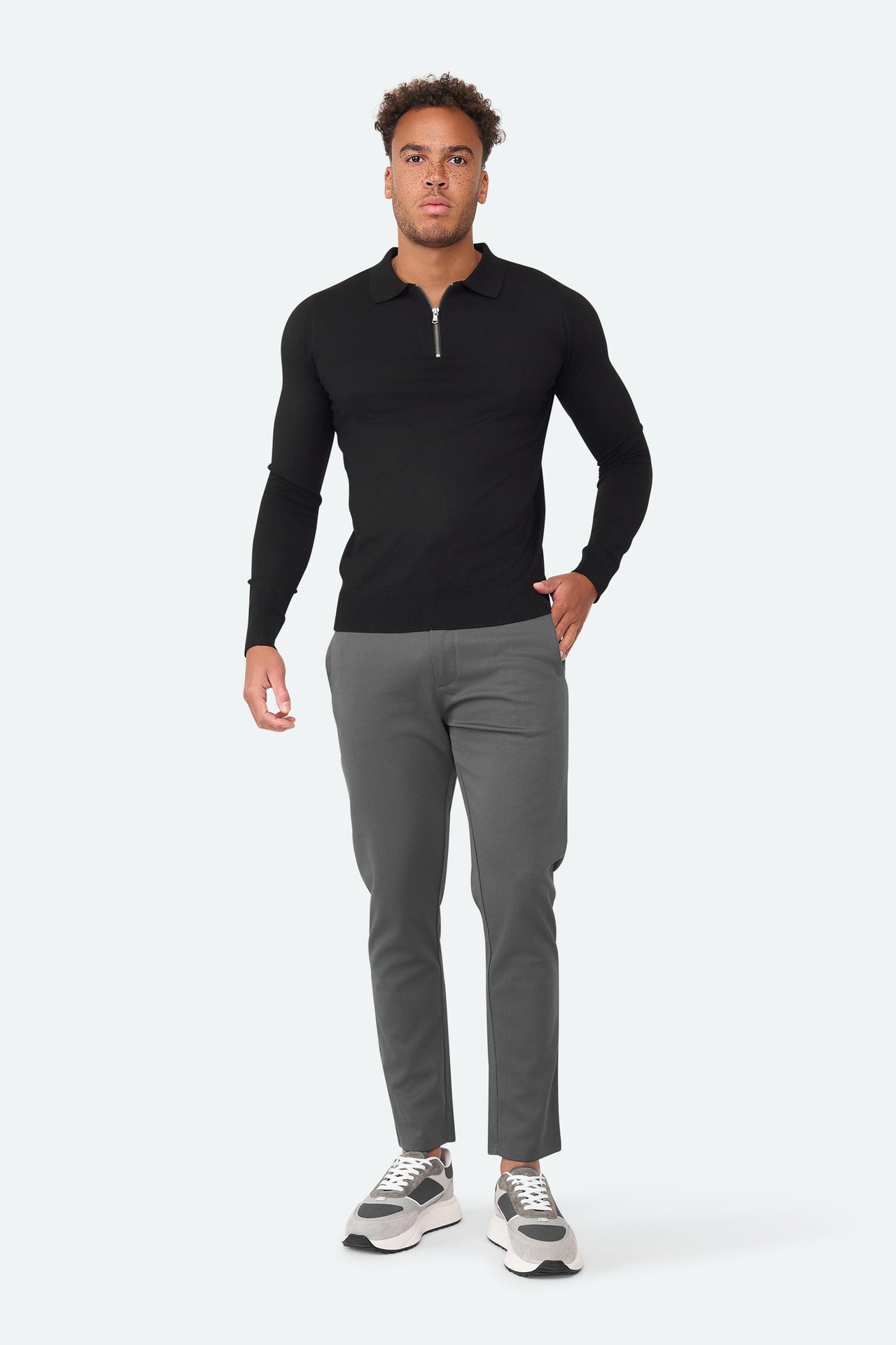 Nathan Zipper Longsleeve Polo Schwarz