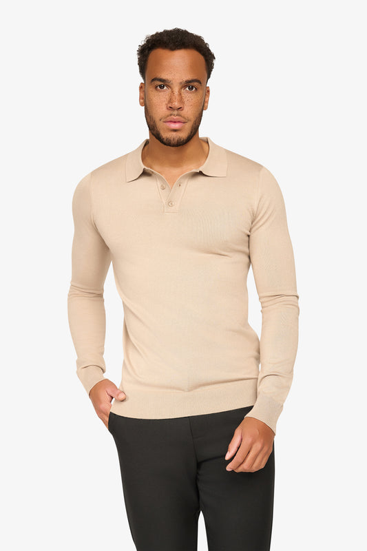 Long sleeve polo Ralf Beige