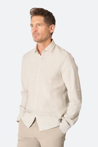 Stripe shirt Ezra Taupe/Ecru