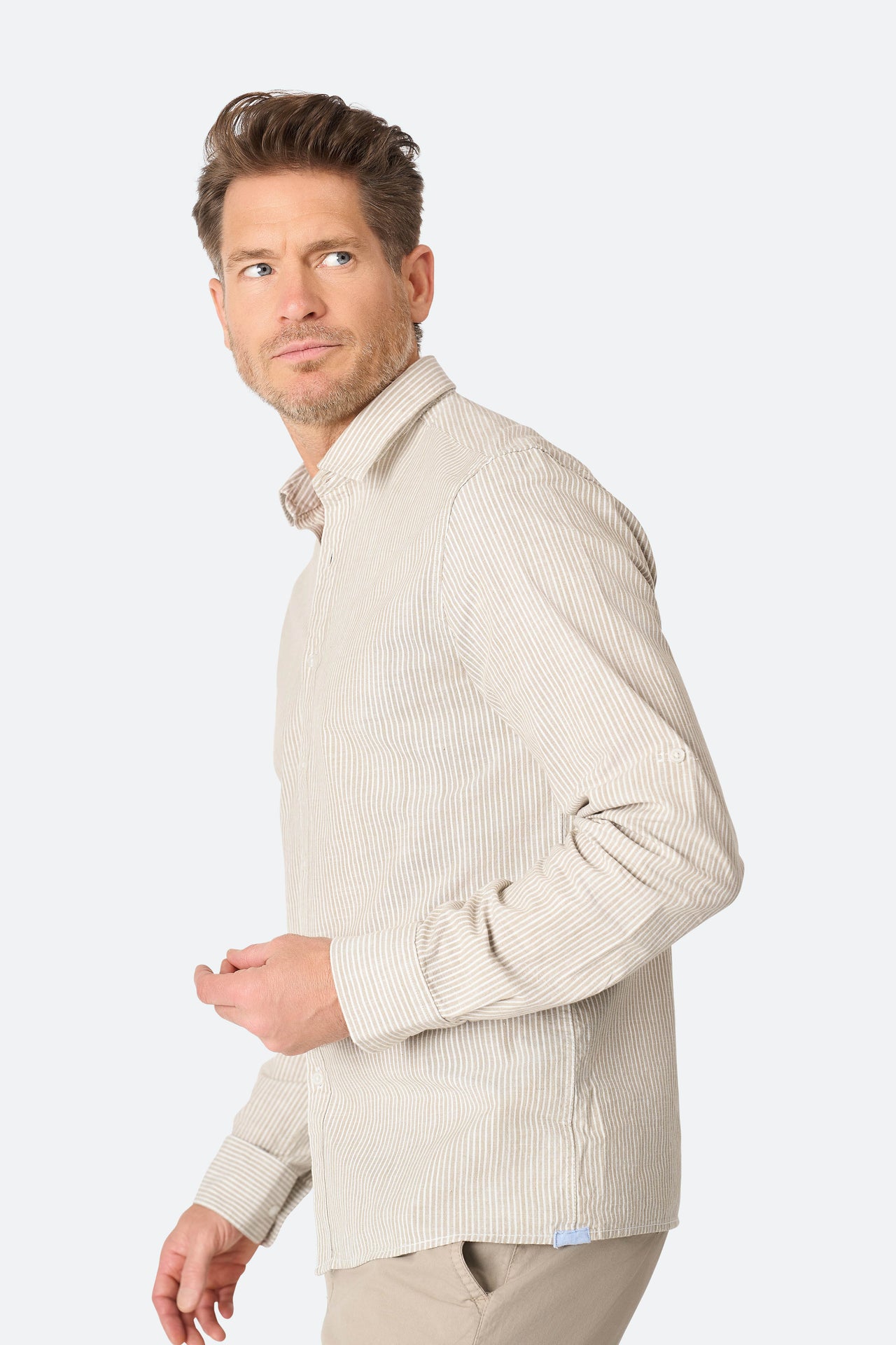 Streifenhemd Ezra Taupe/Ecru