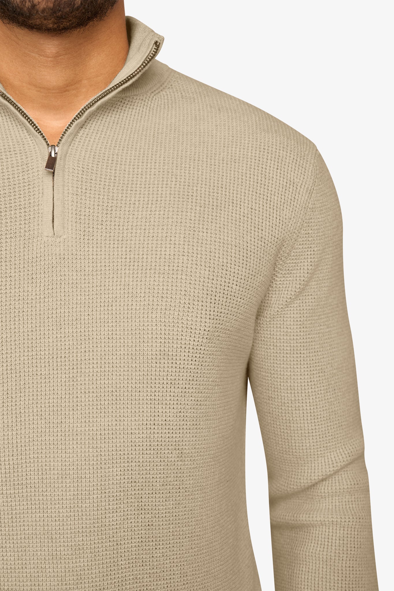 Peak Waffle Zipper Pullover Beige