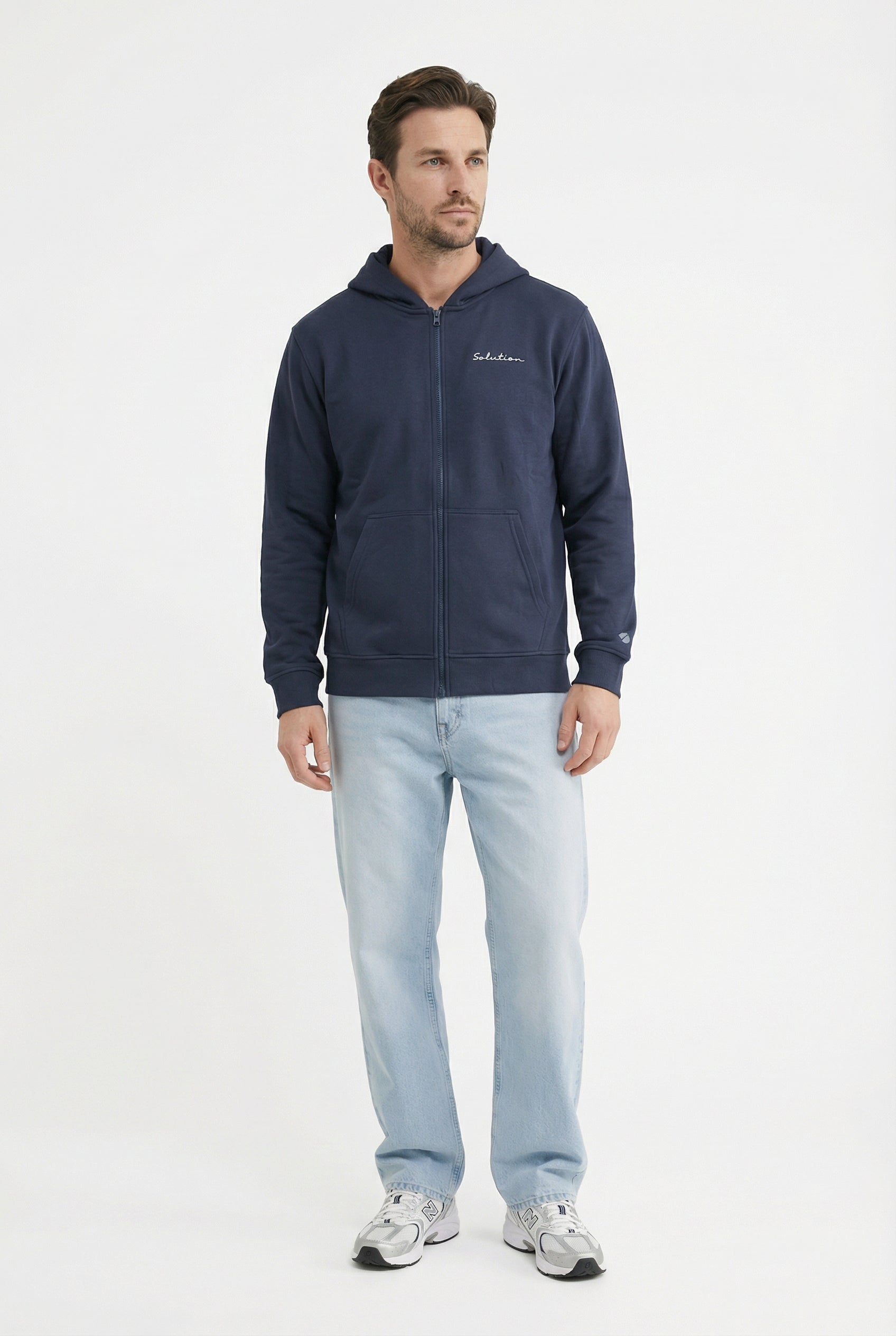 Essential Rubber Print Zipper Hoodie Navy