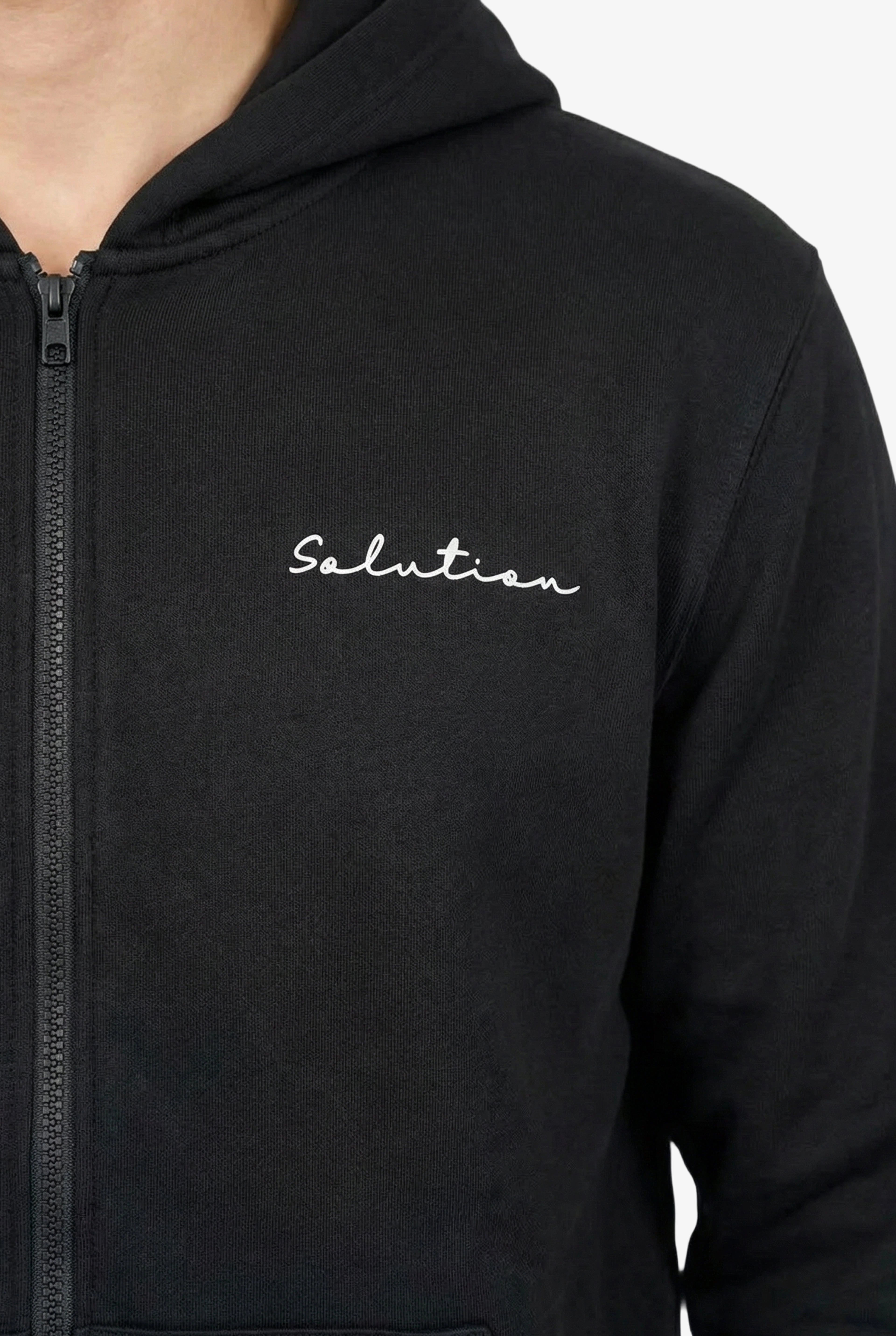 Essential Rubber Print Zipper Hoodie Black