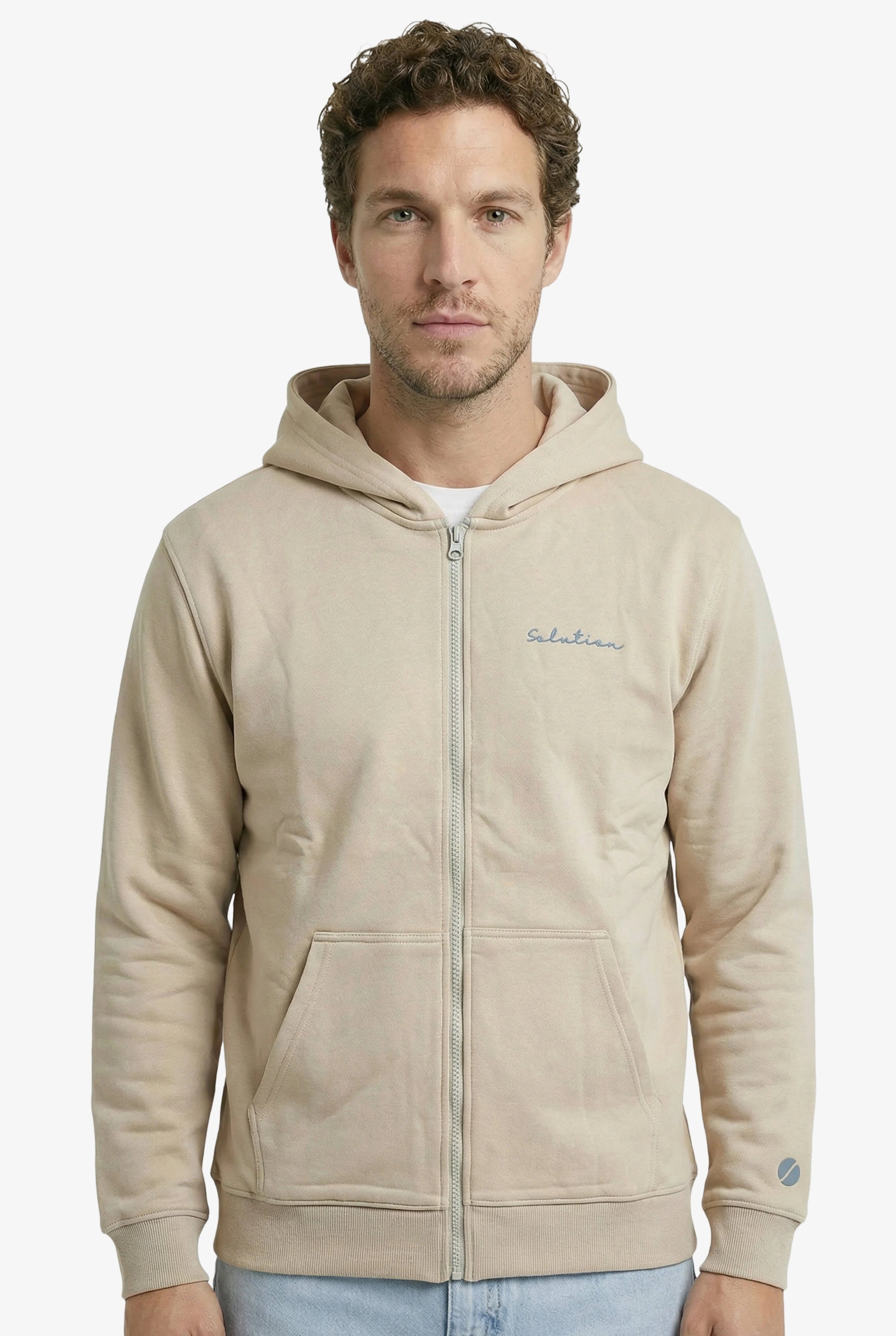 Essential Rubber Print Zipper Hoodie Beige