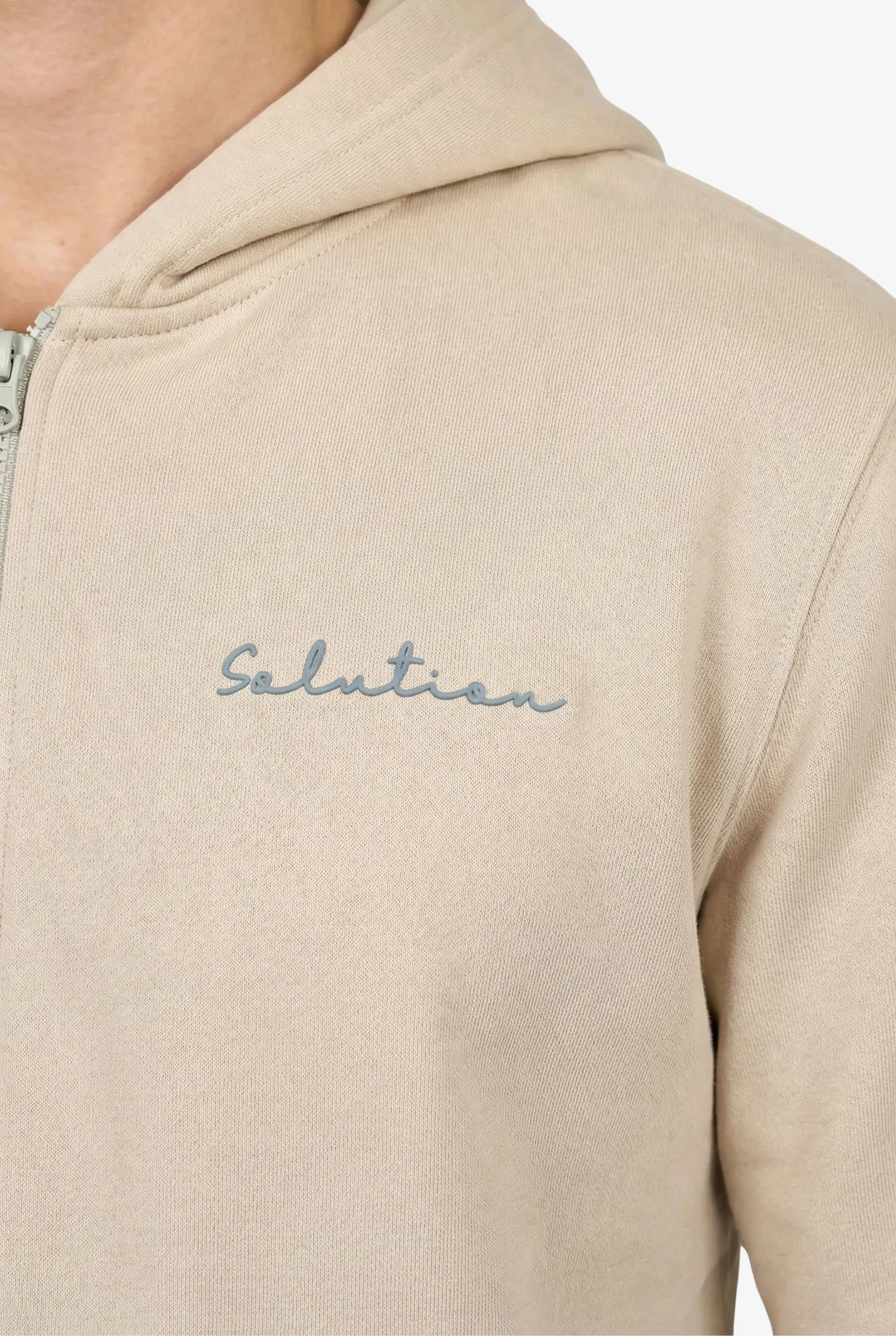 Essential Rubber Print Zipper Hoodie Beige