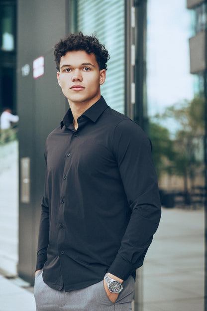 Stretch shirt Felix Black - Solution Clothing