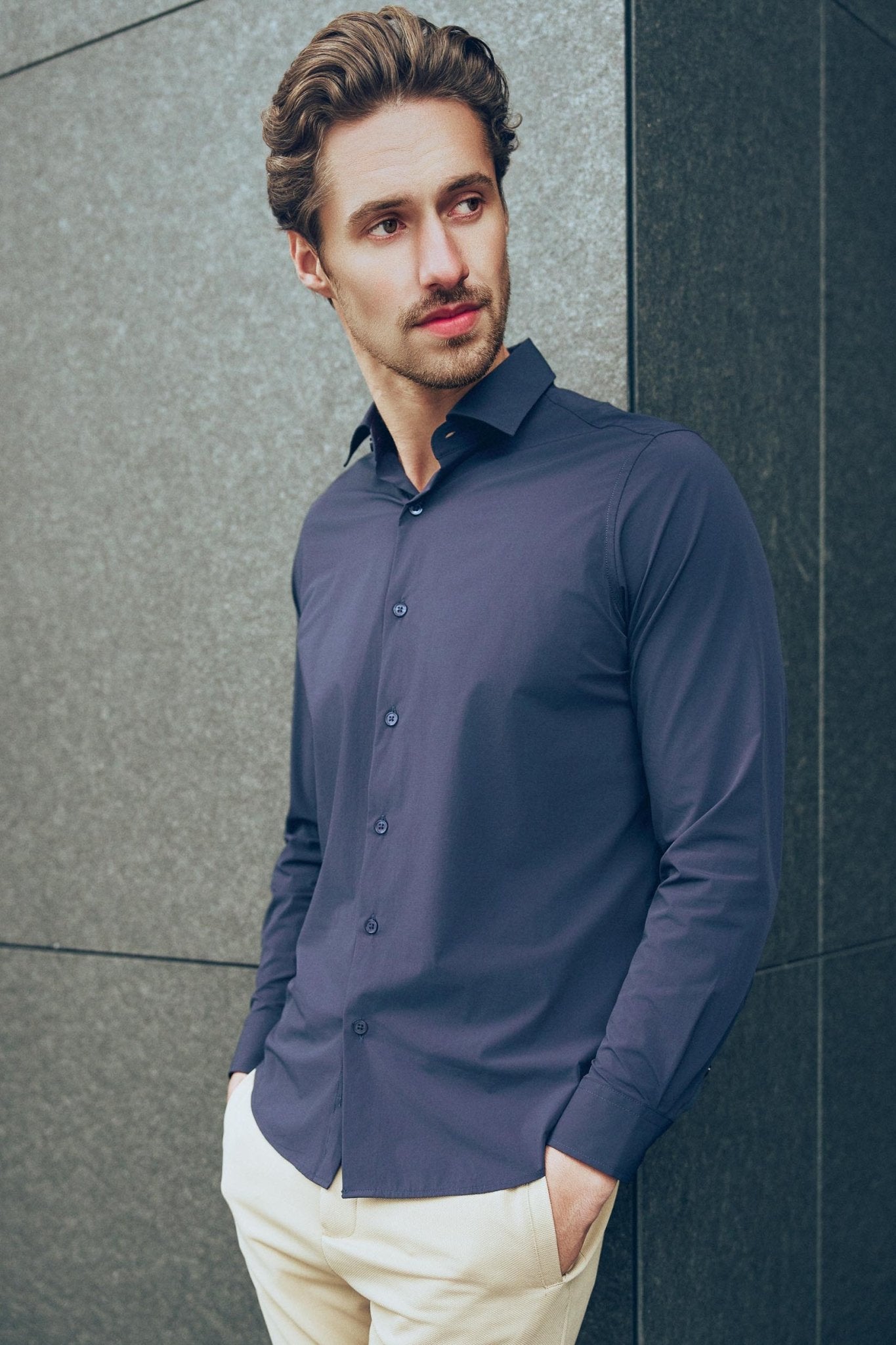 Stretch shirt Felix Navy - Solution Clothing