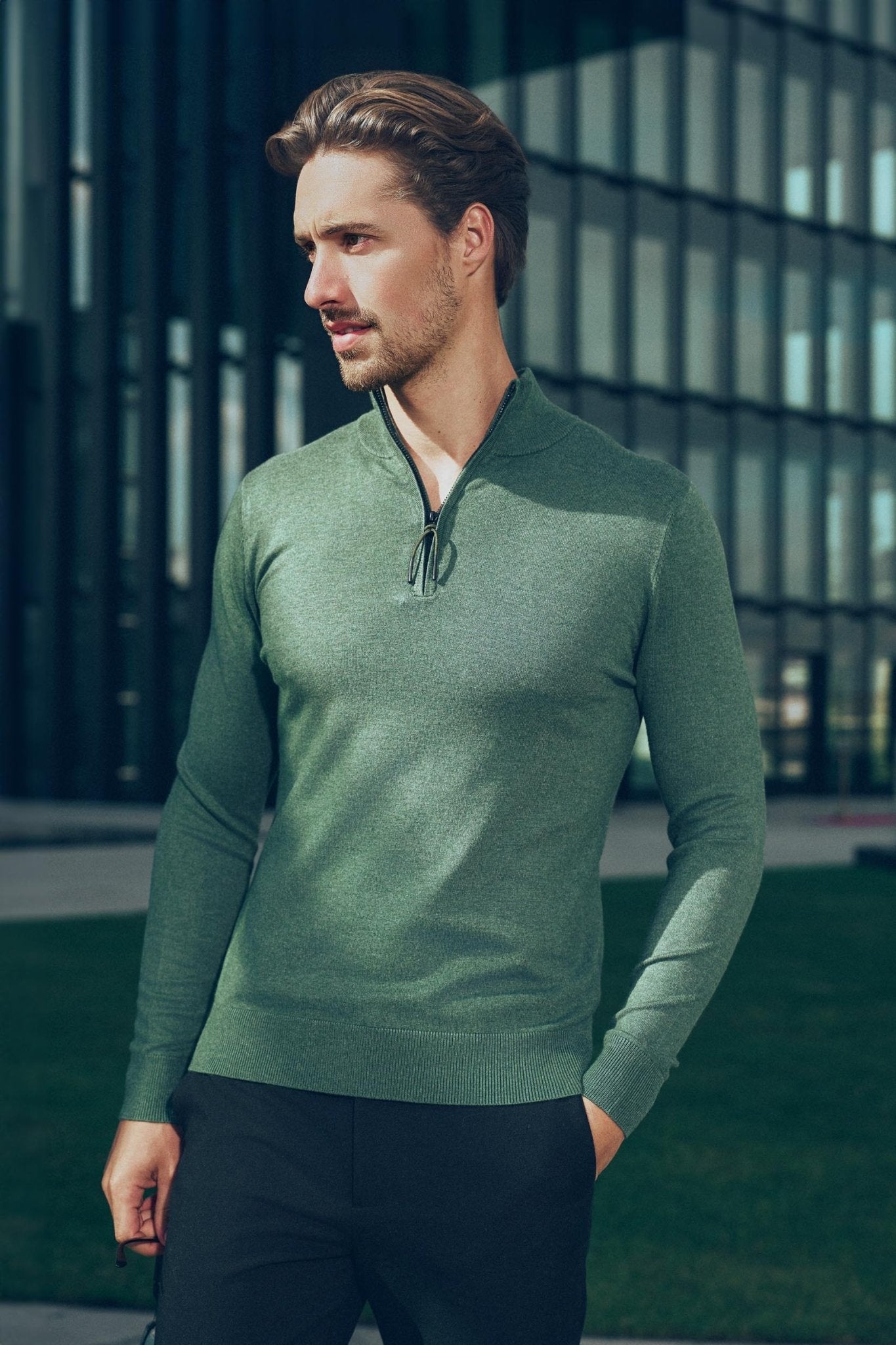 Zipper pullover Simon Duck Green - Solution Clothing